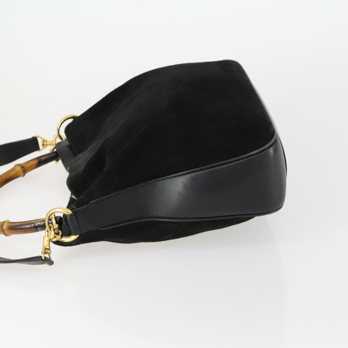 GUCCI Bamboo Shoulder Bag Suede 2way Black Gold Auth 157009