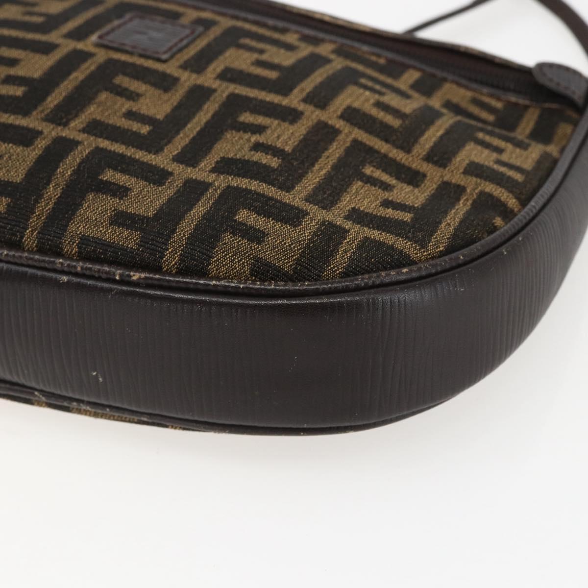 FENDI Zucca Canvas Shoulder Bag Black Brown Auth 157010