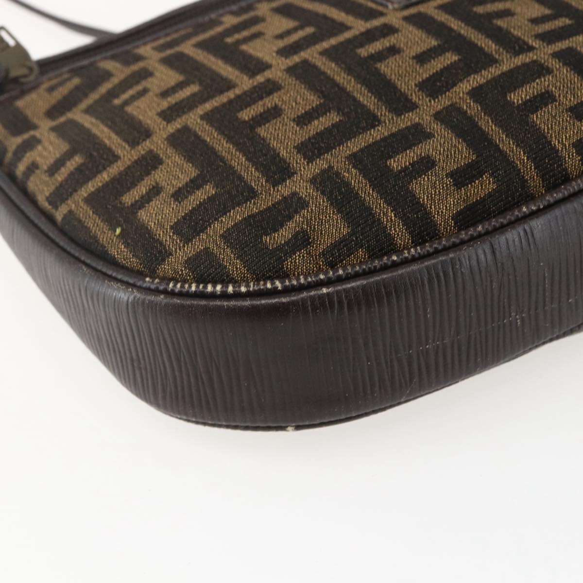 FENDI Zucca Canvas Shoulder Bag Black Brown Auth 157010