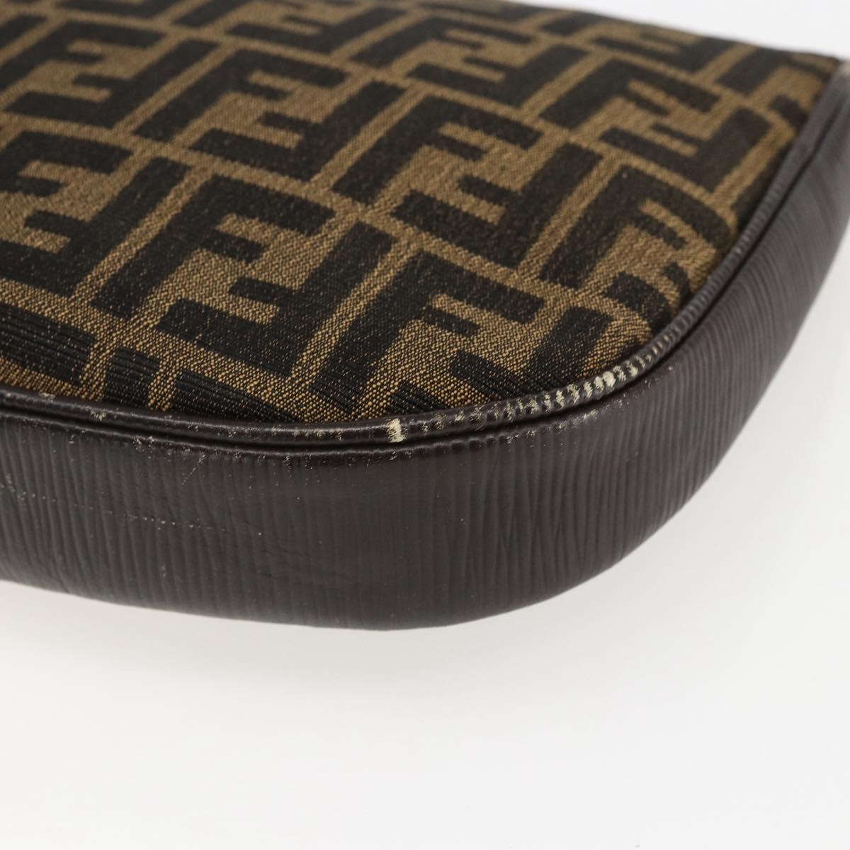 FENDI Zucca Canvas Shoulder Bag Black Brown Auth 157010