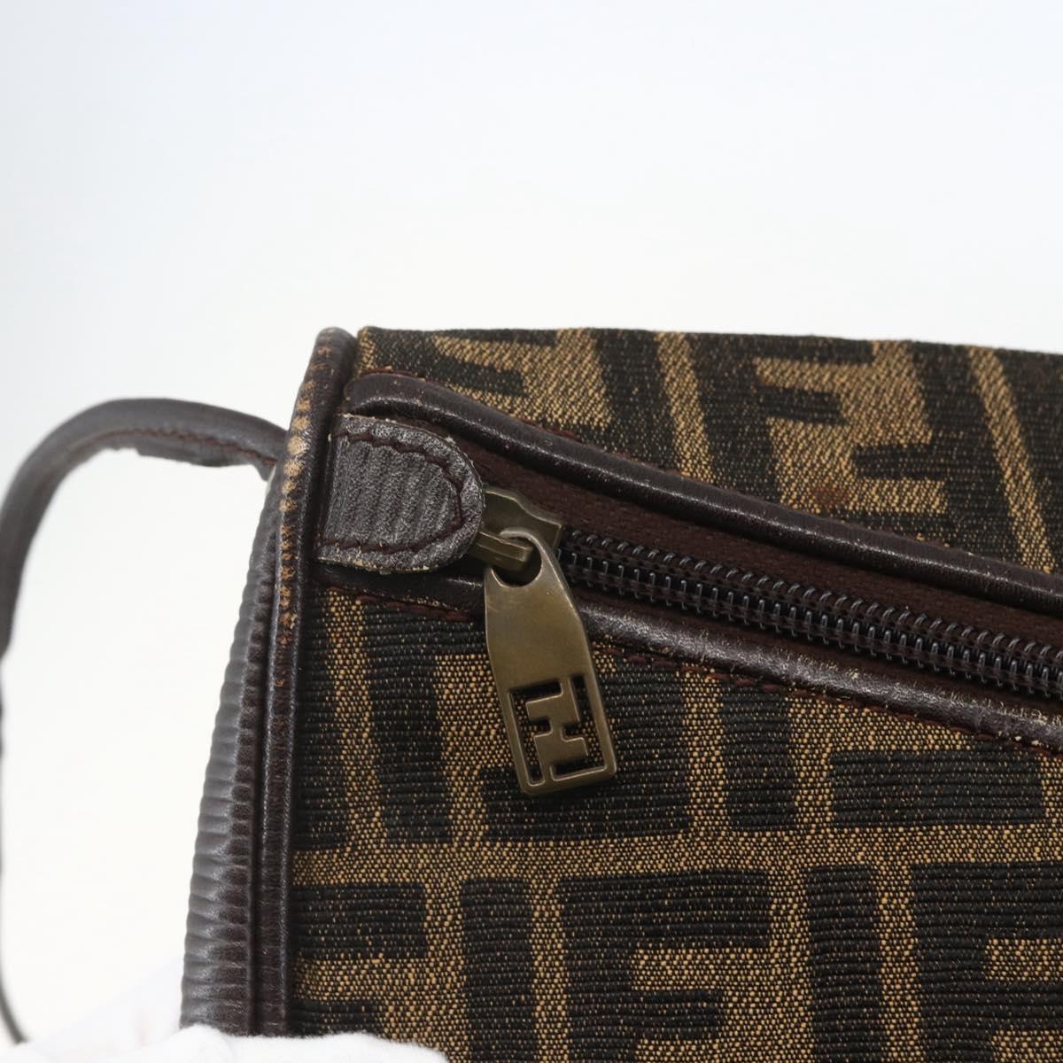FENDI Zucca Canvas Shoulder Bag Black Brown Auth 157010