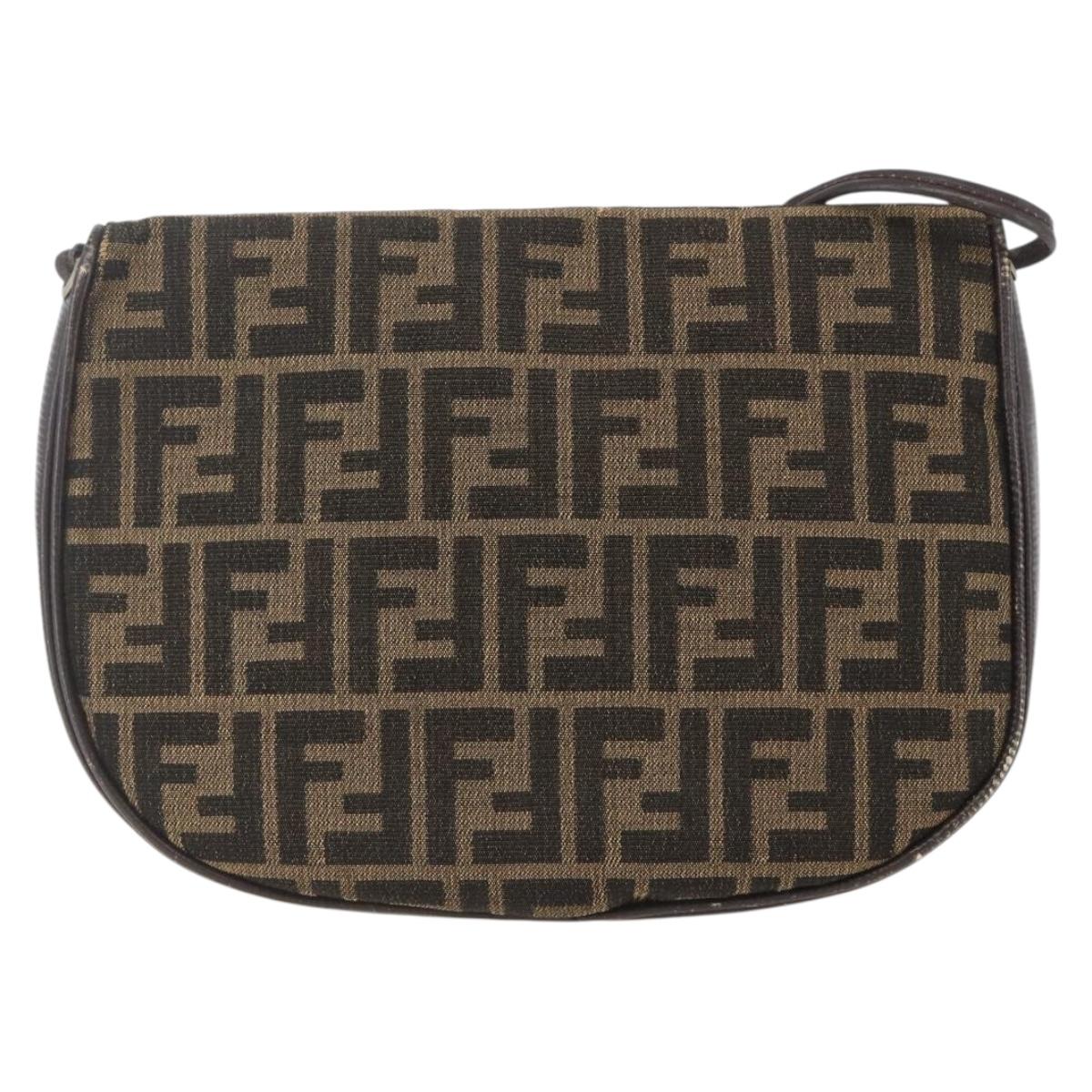 FENDI Zucca Canvas Shoulder Bag Black Brown Auth 157010