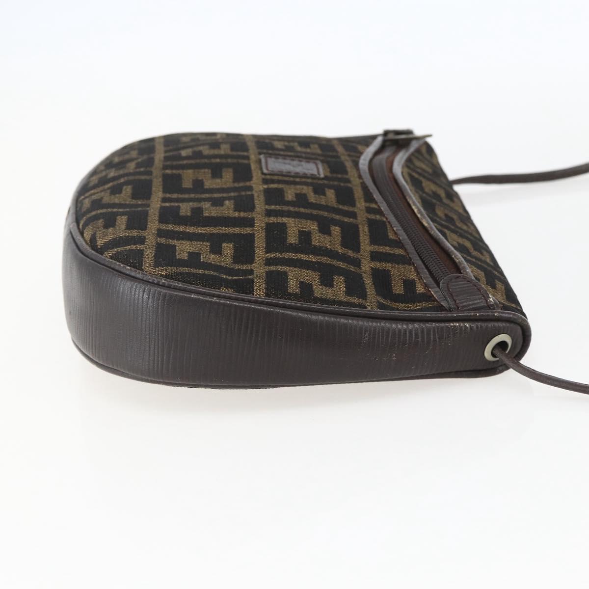 FENDI Zucca Canvas Shoulder Bag Black Brown Auth 157010