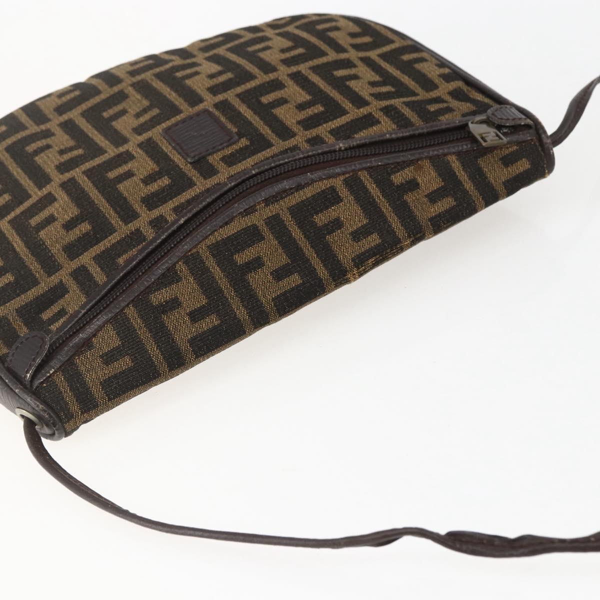 FENDI Zucca Canvas Shoulder Bag Black Brown Auth 157010
