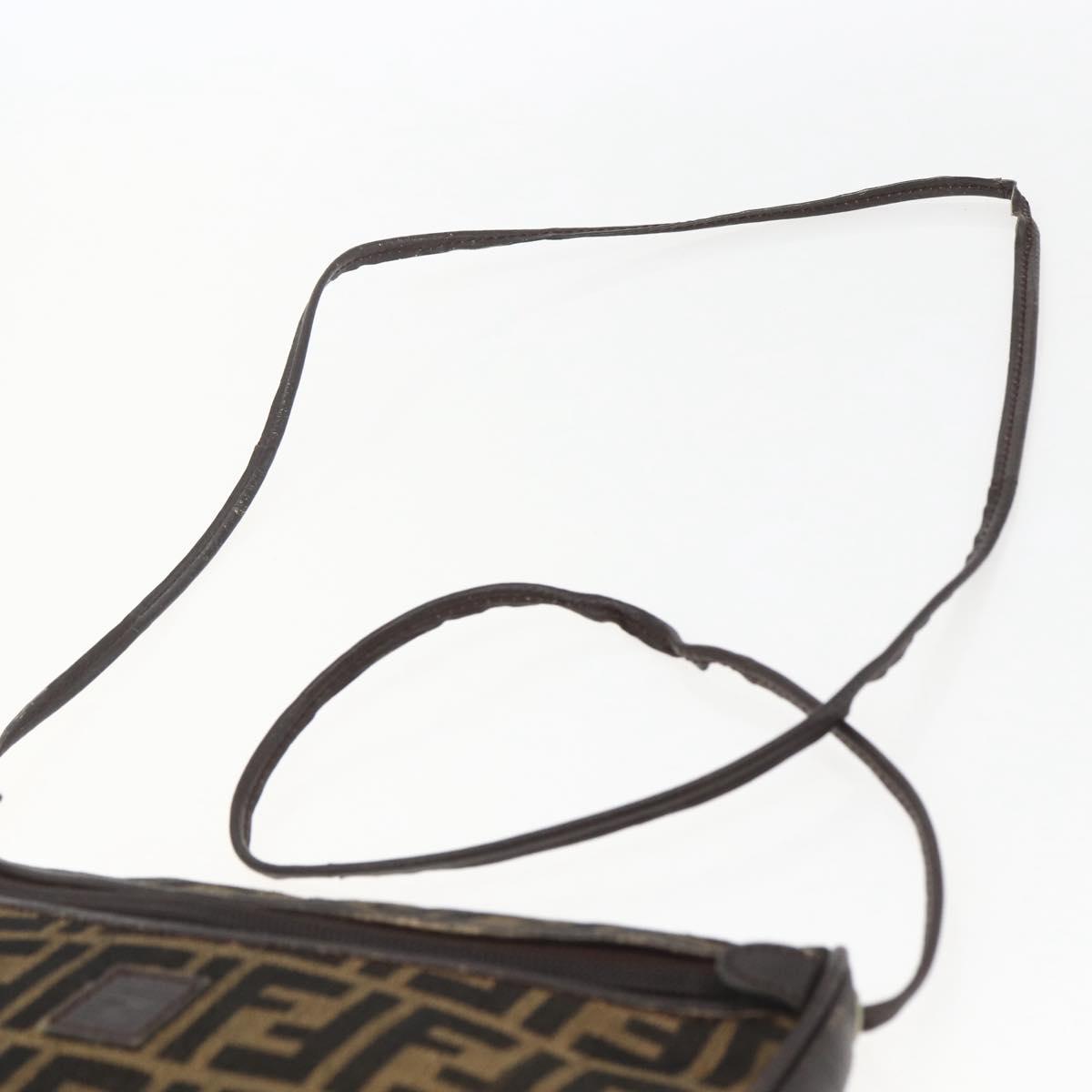 FENDI Zucca Canvas Shoulder Bag Black Brown Auth 157010
