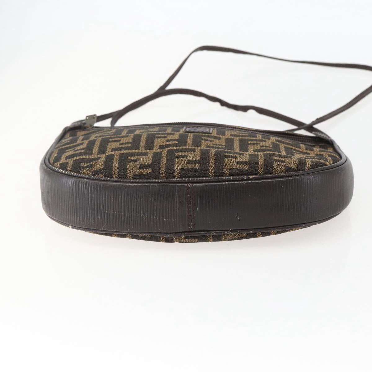 FENDI Zucca Canvas Shoulder Bag Black Brown Auth 157010