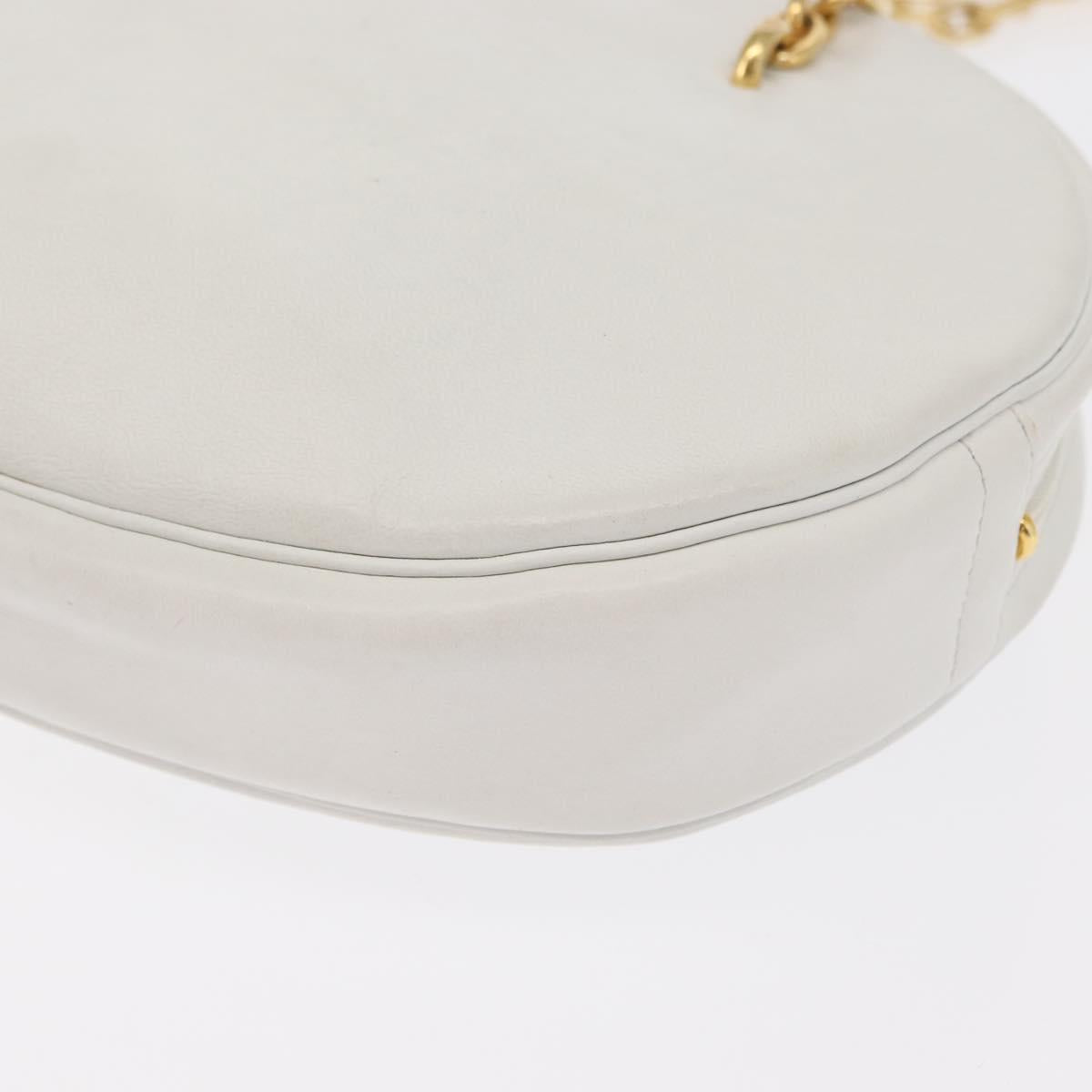 Christian Dior Chain Shoulder Bag Leather White Gold Auth 157011