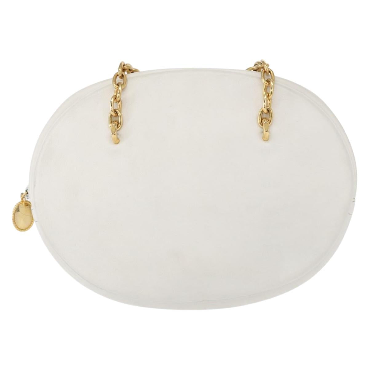 Christian Dior Chain Shoulder Bag Leather White Gold Auth 157011