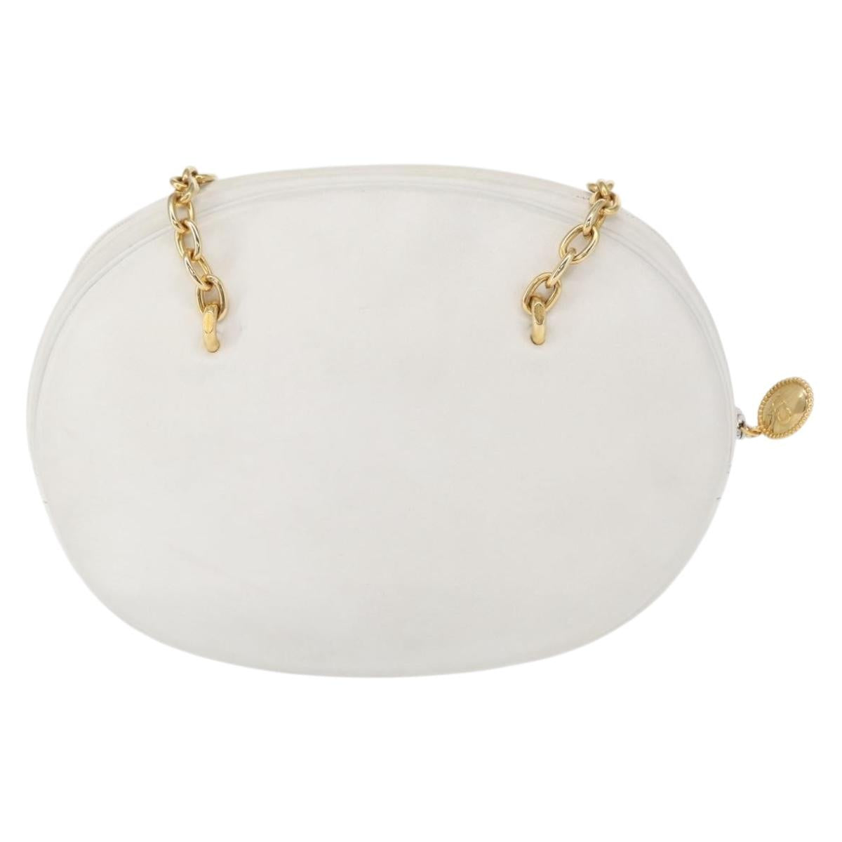 Christian Dior Chain Shoulder Bag Leather White Gold Auth 157011