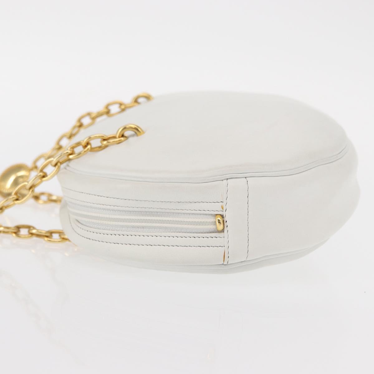 Christian Dior Chain Shoulder Bag Leather White Gold Auth 157011