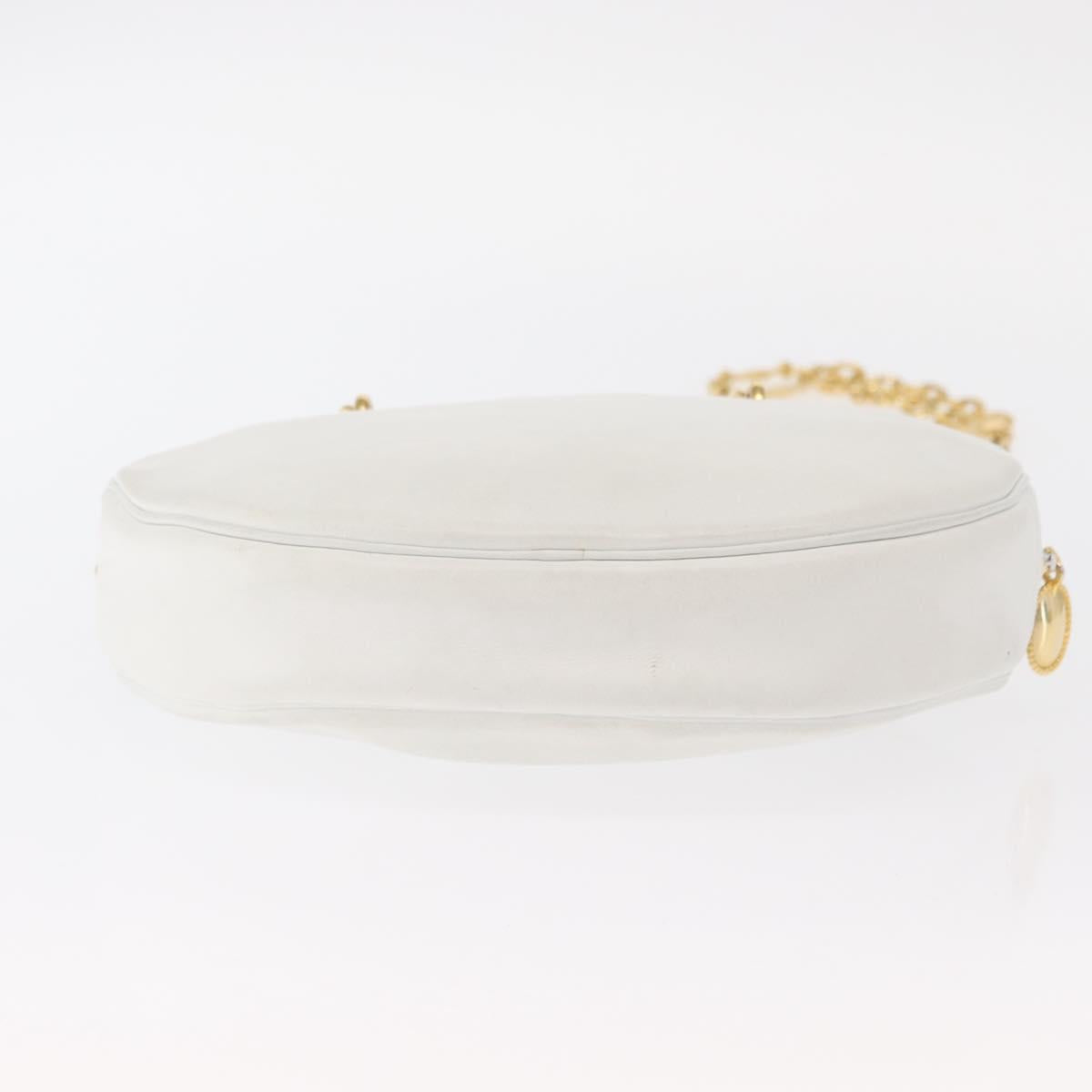Christian Dior Chain Shoulder Bag Leather White Gold Auth 157011