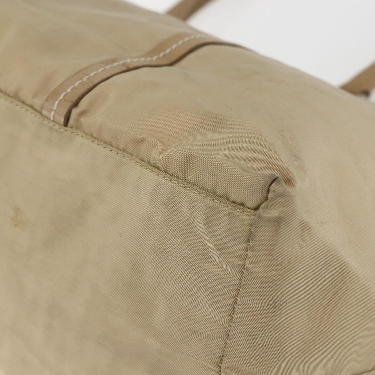 PRADA Tote Bag Nylon Beige Silver Auth 157015