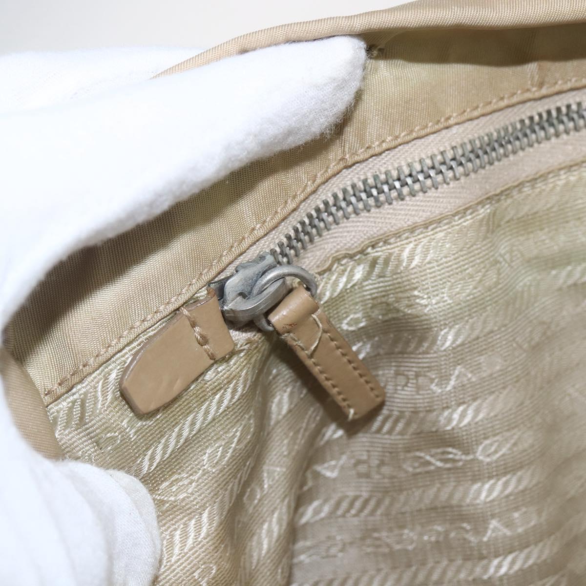 PRADA Tote Bag Nylon Beige Silver Auth 157015