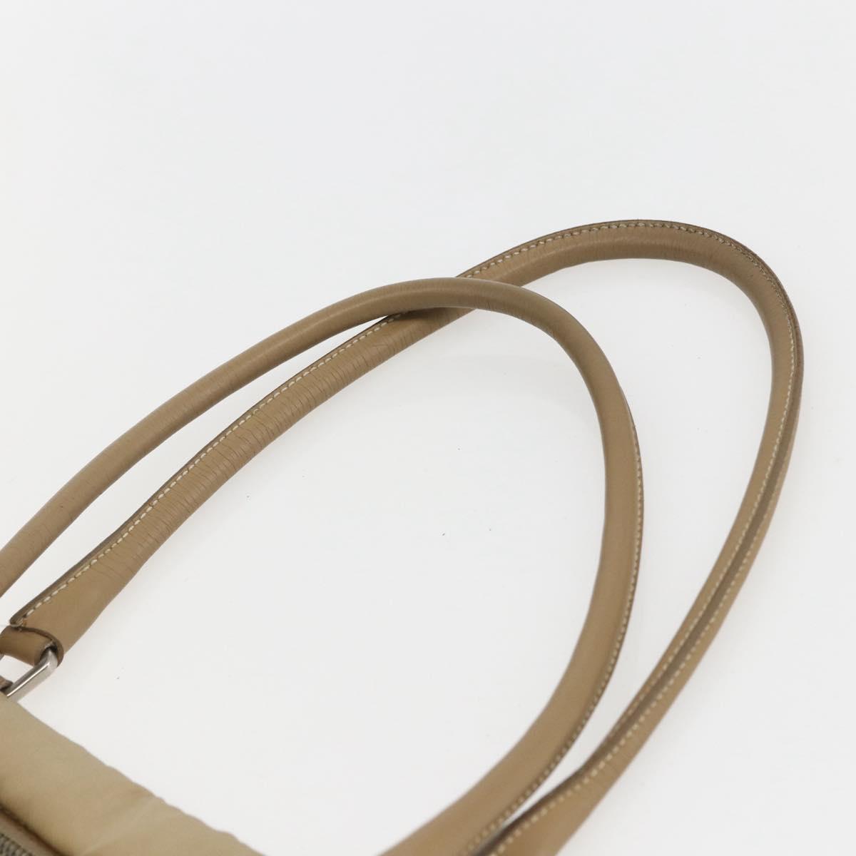 PRADA Tote Bag Nylon Beige Silver Auth 157015