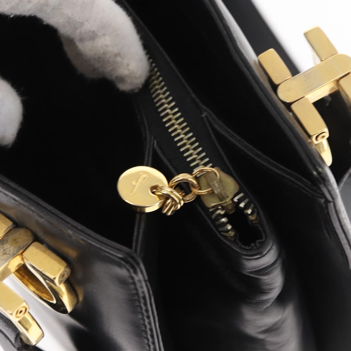 Salvatore Ferragamo Gancini Shoulder Bag Leather Black Gold Auth 157016