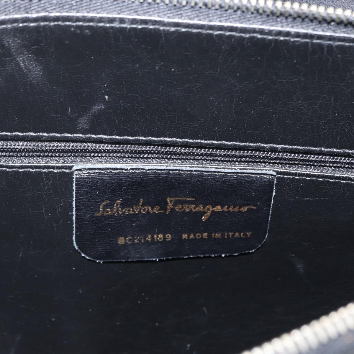 Salvatore Ferragamo Gancini Shoulder Bag Leather Black Gold Auth 157016