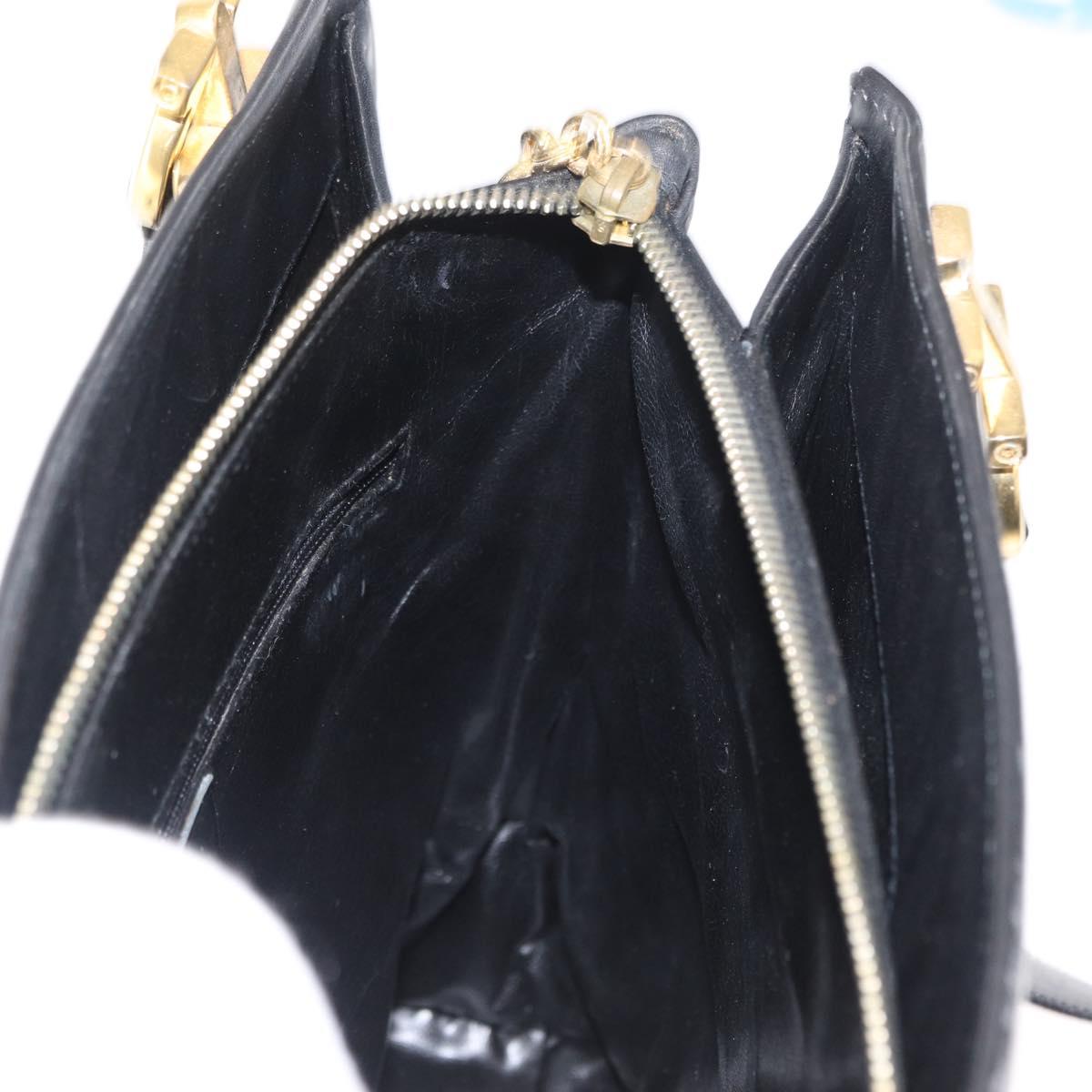 Salvatore Ferragamo Gancini Shoulder Bag Leather Black Gold Auth 157016