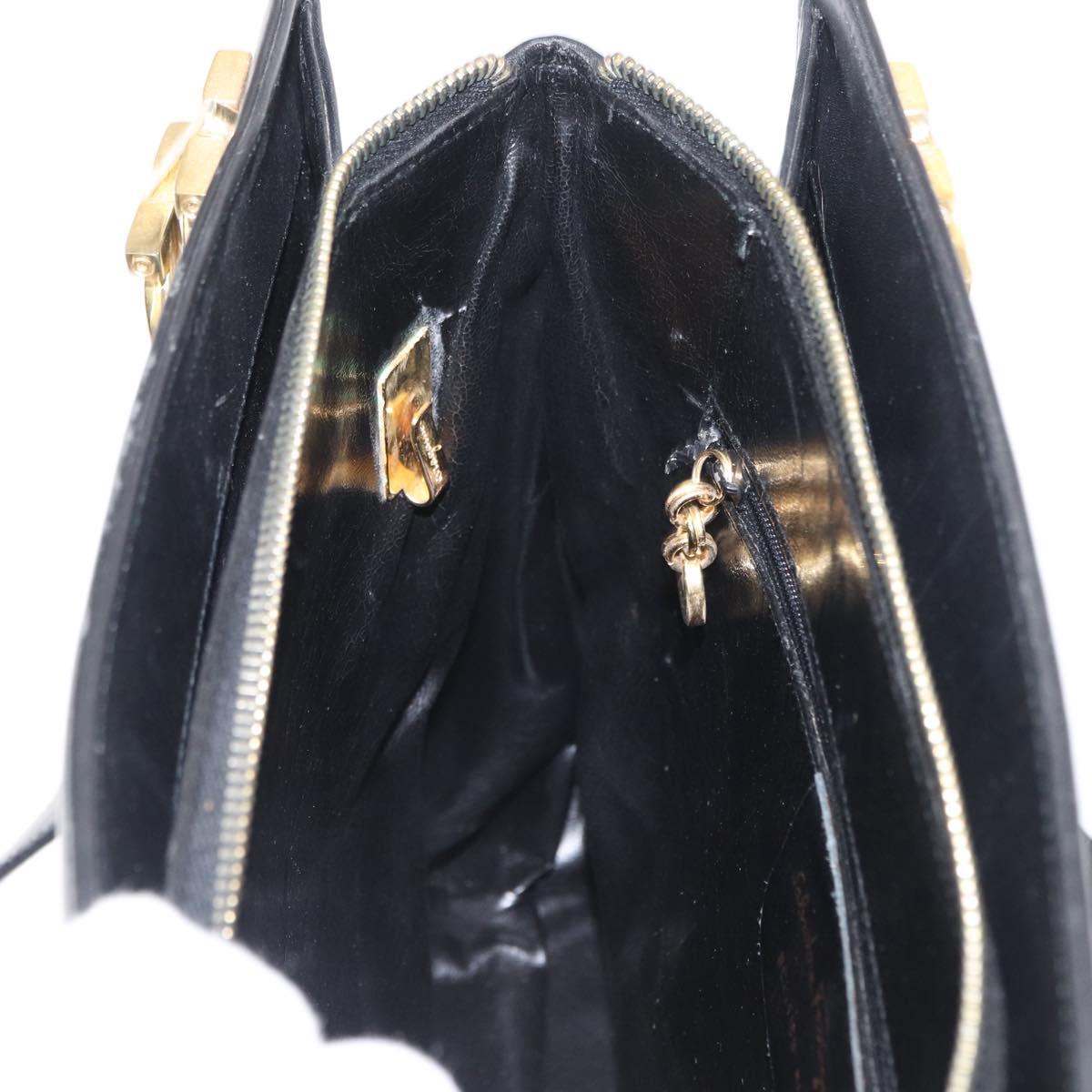 Salvatore Ferragamo Gancini Shoulder Bag Leather Black Gold Auth 157016