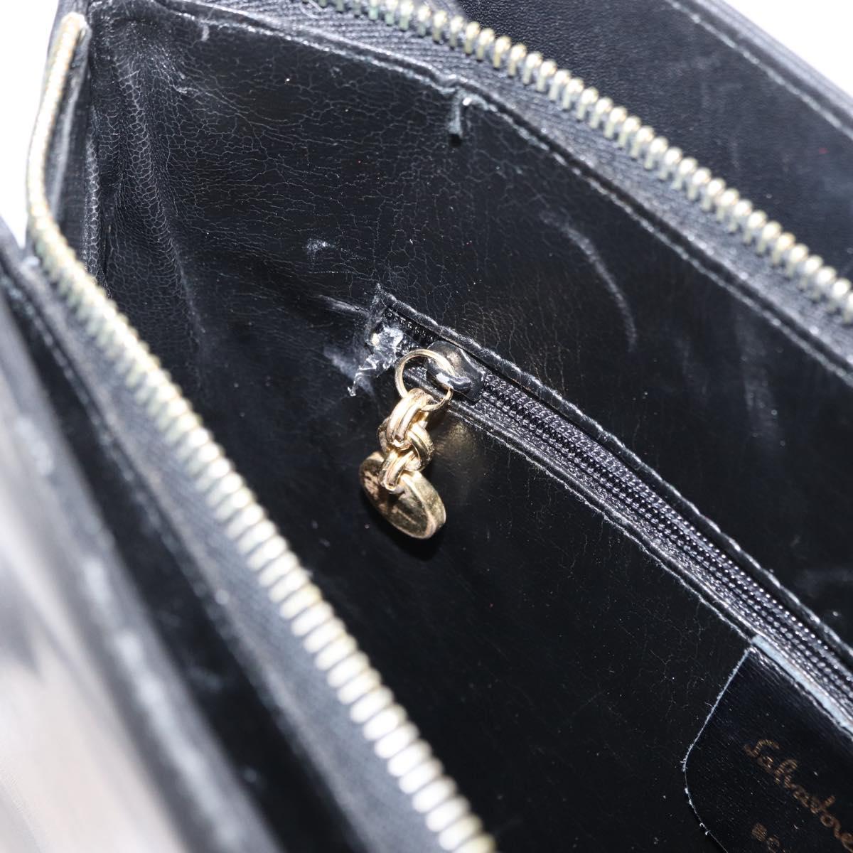 Salvatore Ferragamo Gancini Shoulder Bag Leather Black Gold Auth 157016