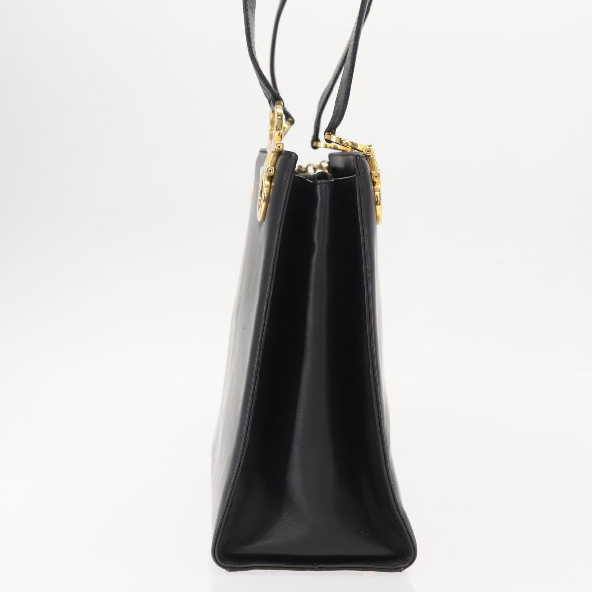 Salvatore Ferragamo Gancini Shoulder Bag Leather Black Gold Auth 157016