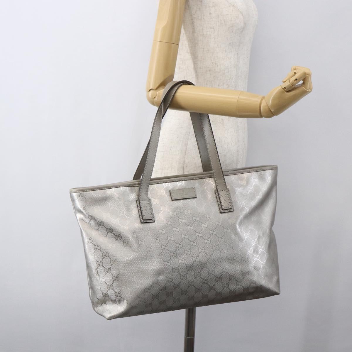 GUCCI GG Implementation Tote Bag PVC Silver 211137 Auth 157030