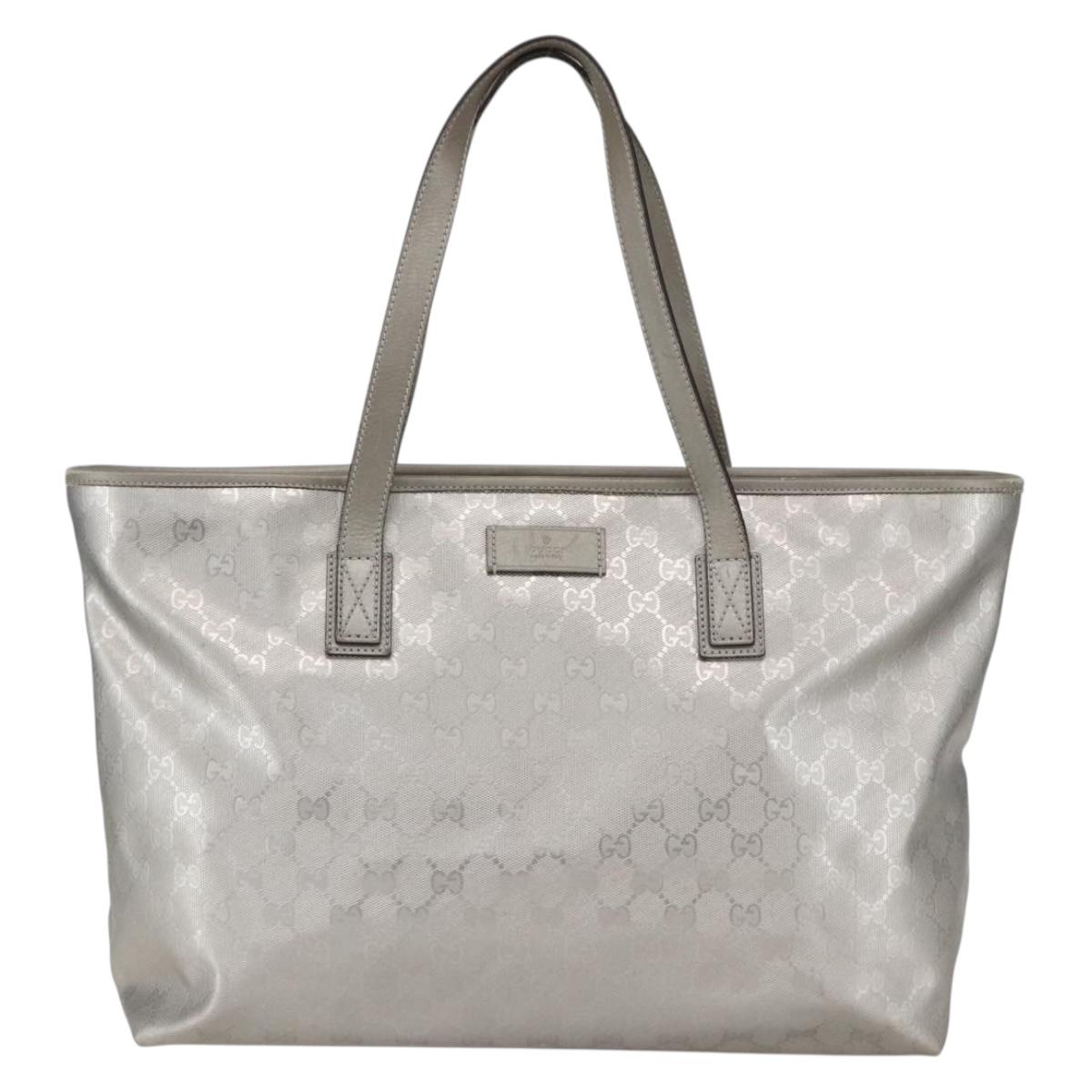 GUCCI GG Implementation Tote Bag PVC Silver 211137 Auth 157030