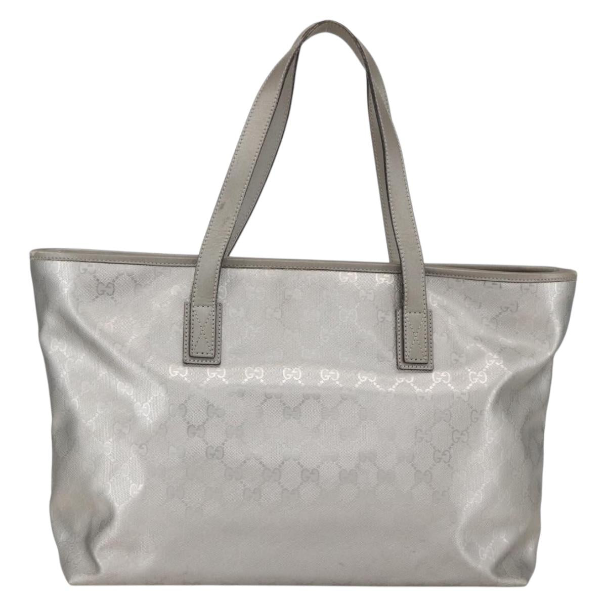 GUCCI GG Implementation Tote Bag PVC Silver 211137 Auth 157030