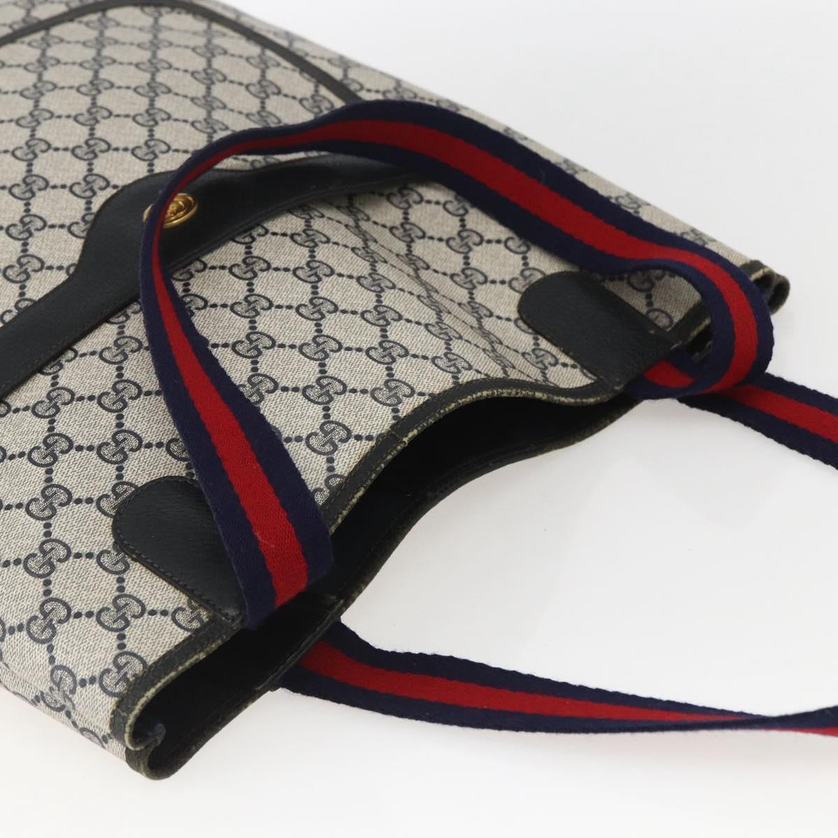 GUCCI GG Supreme Sherry Line Tote Bag PVC Navy Gold 904 02 003 Auth 157032
