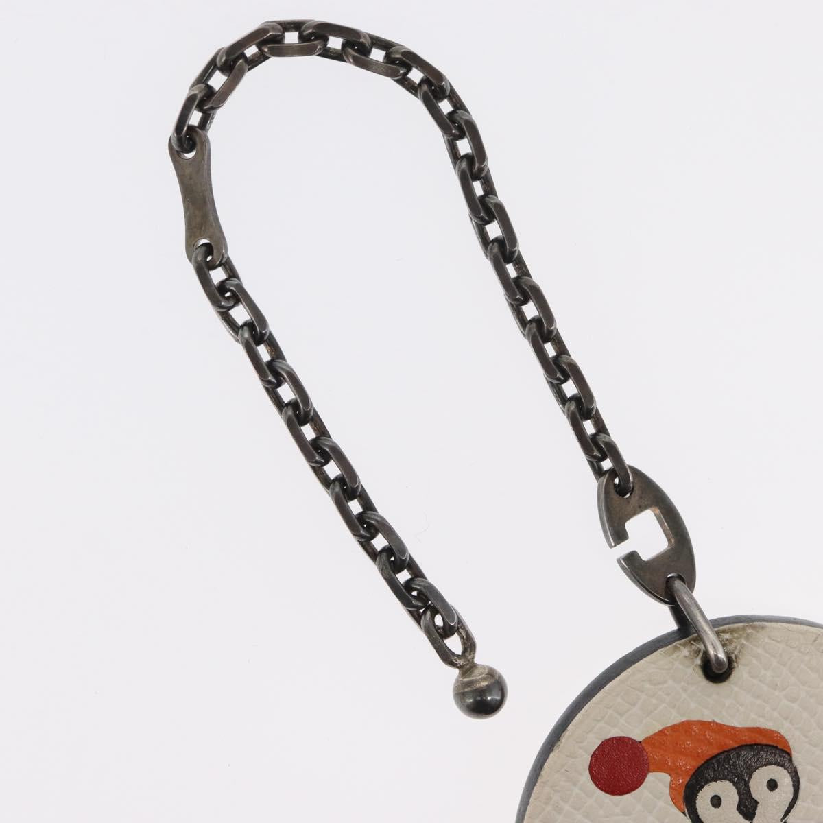 HERMES Penguin Bag Charm Leather White Brown Auth 157049