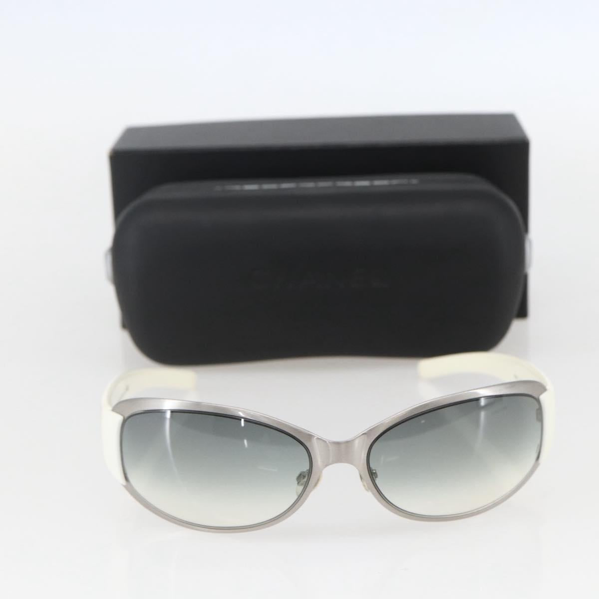 CHANEL COCO Mark Sunglasses metal White 4116 CC Auth 157052