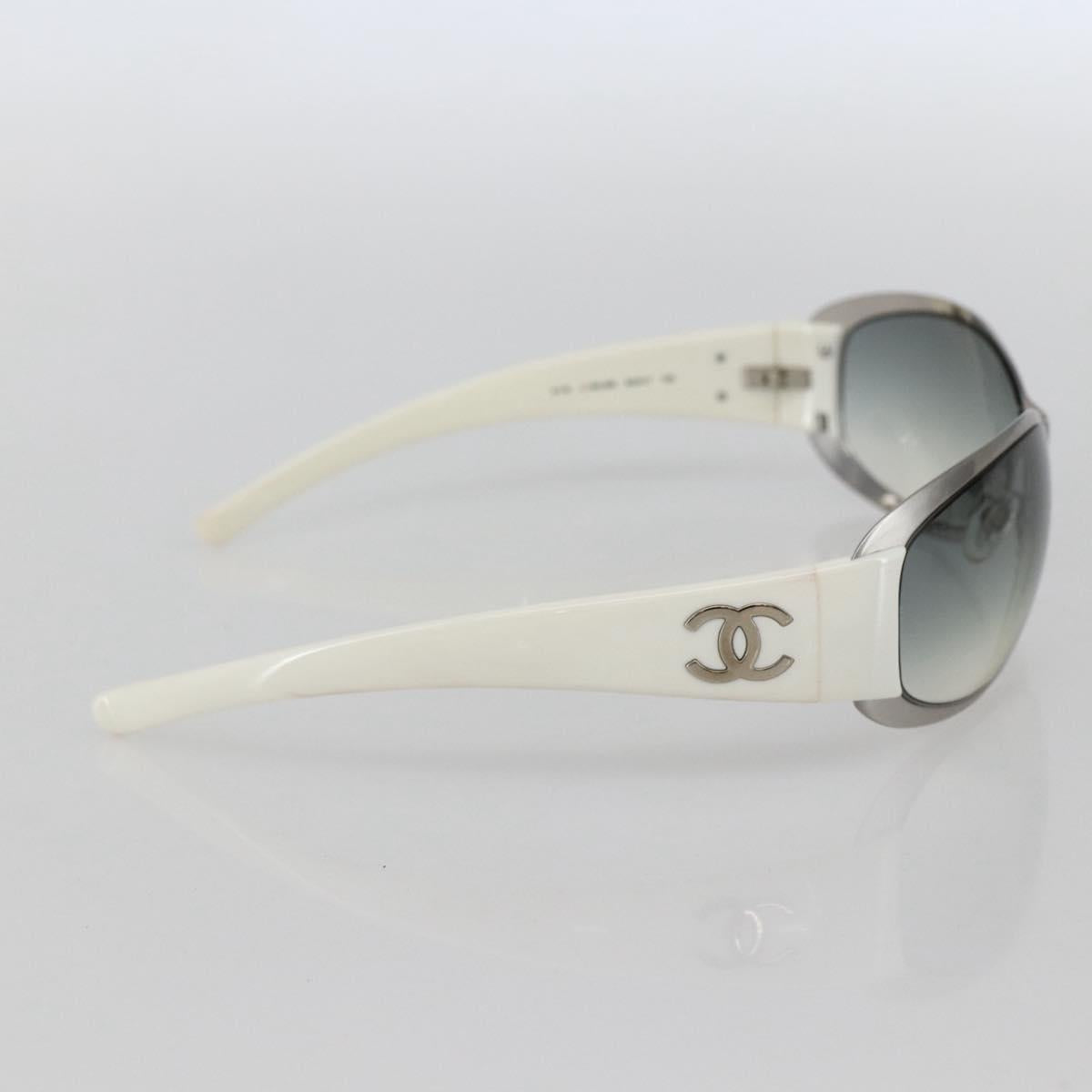 CHANEL COCO Mark Sunglasses metal White 4116 CC Auth 157052