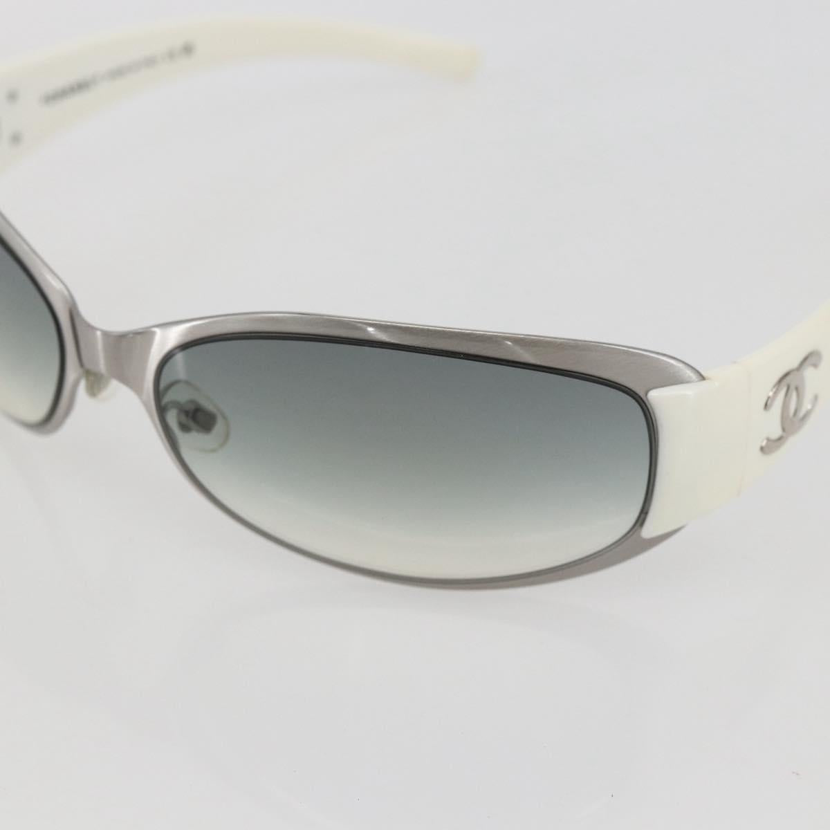 CHANEL COCO Mark Sunglasses metal White 4116 CC Auth 157052
