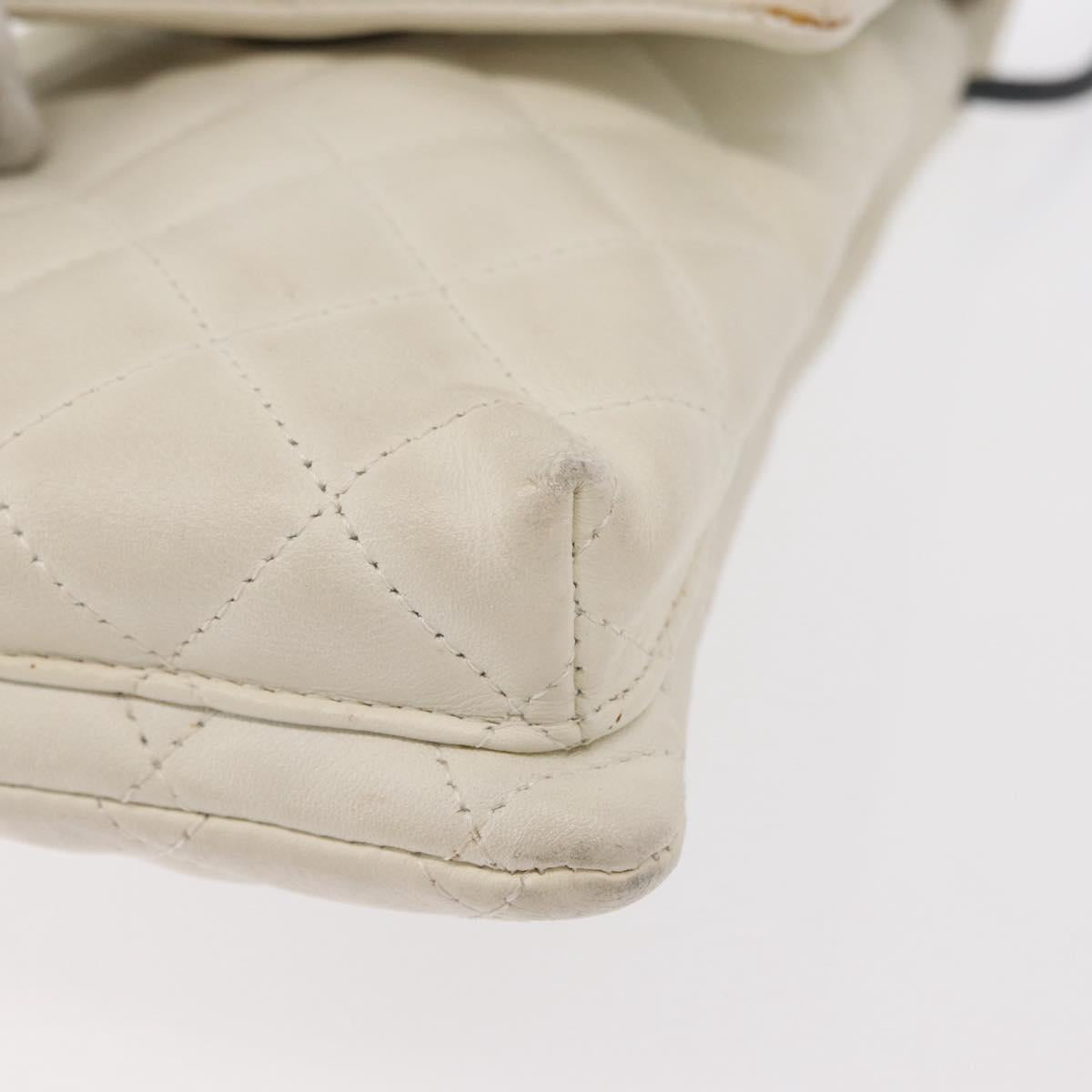 CHANEL Matelasse Cambon Line Shoulder Bag Calf Skin White Black CC Auth 157056