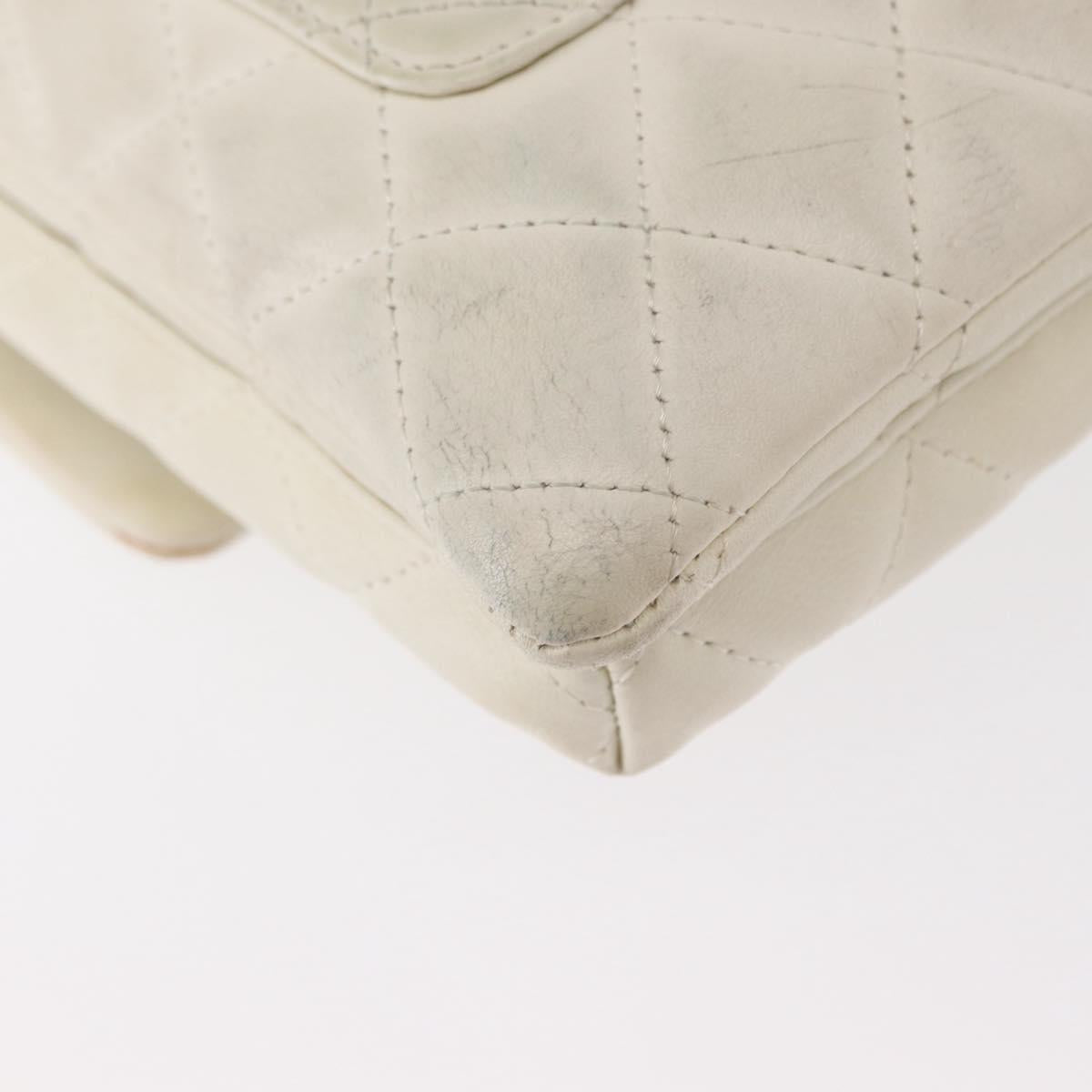 CHANEL Matelasse Cambon Line Shoulder Bag Calf Skin White Black CC Auth 157056