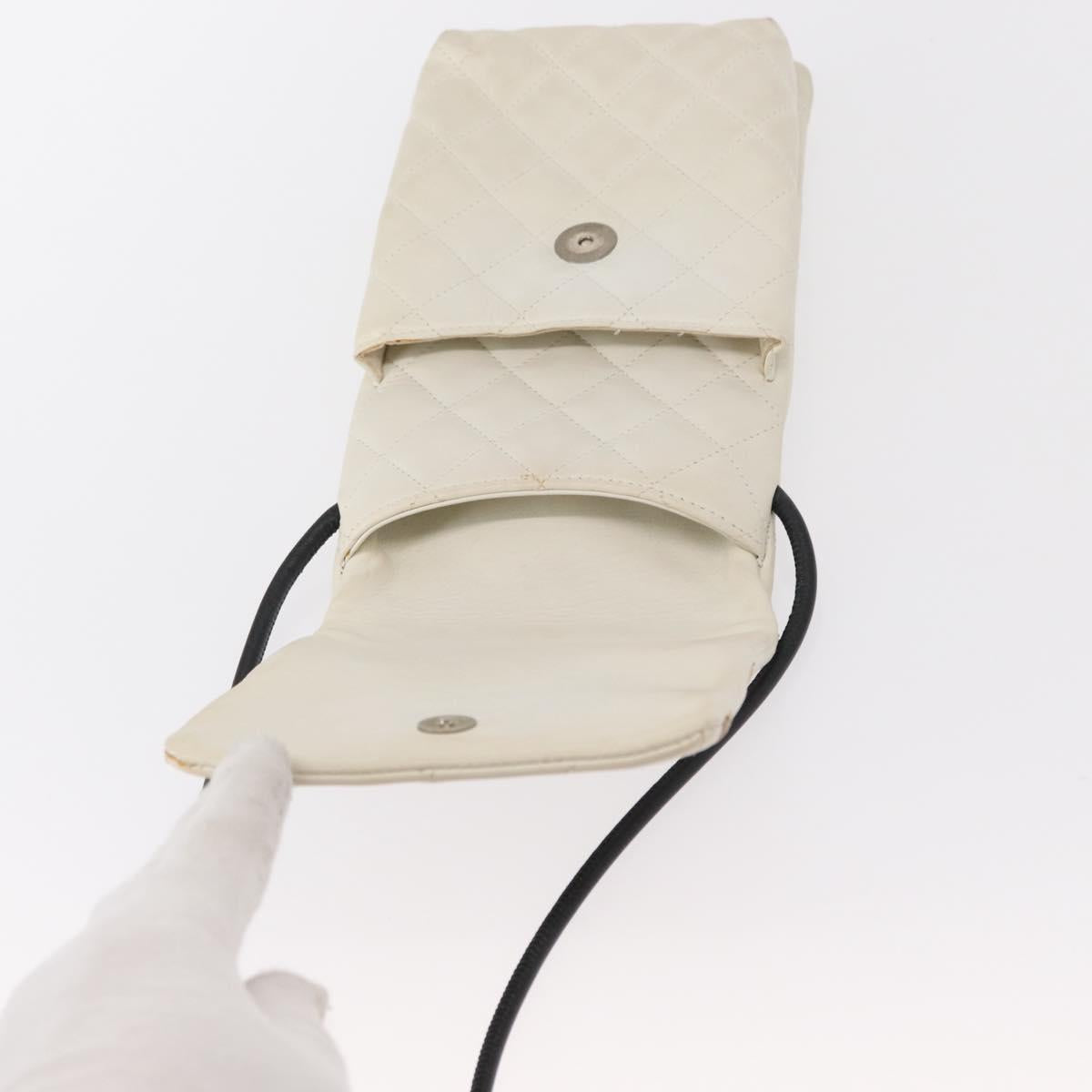 CHANEL Matelasse Cambon Line Shoulder Bag Calf Skin White Black CC Auth 157056