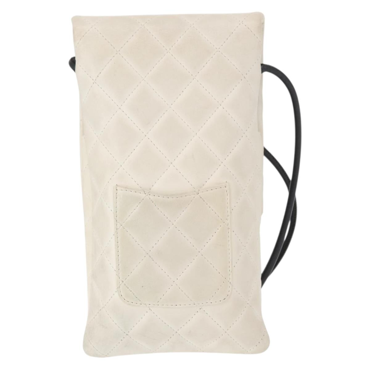 CHANEL Matelasse Cambon Line Shoulder Bag Calf Skin White Black CC Auth 157056