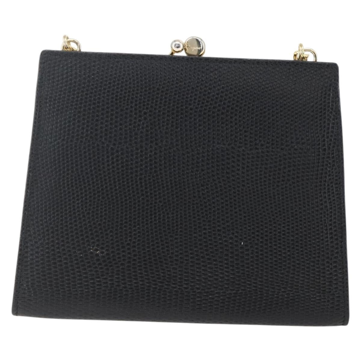 Salvatore Ferragamo Chain Vala Shoulder Bag Leather Black Gold Auth 157062