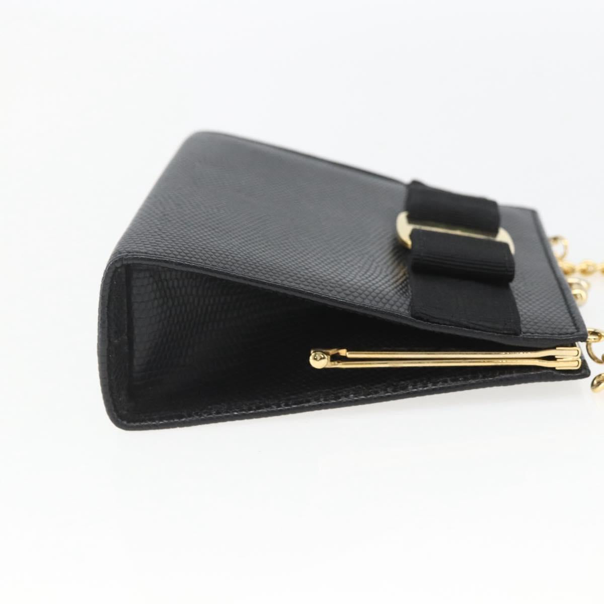 Salvatore Ferragamo Chain Vala Shoulder Bag Leather Black Gold Auth 157062