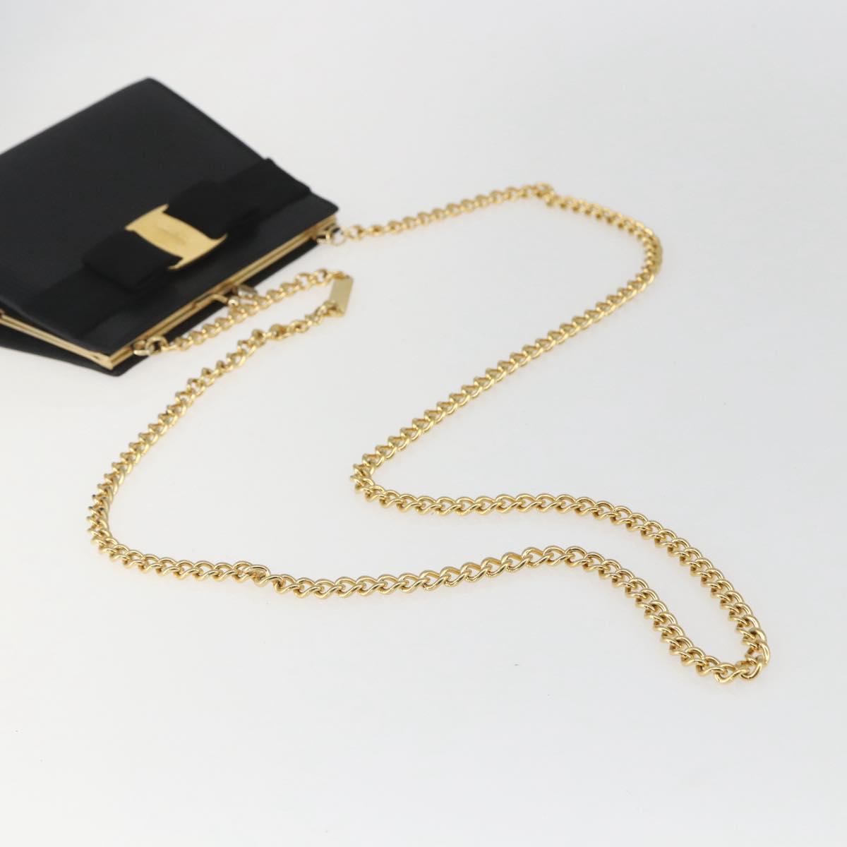 Salvatore Ferragamo Chain Vala Shoulder Bag Leather Black Gold Auth 157062