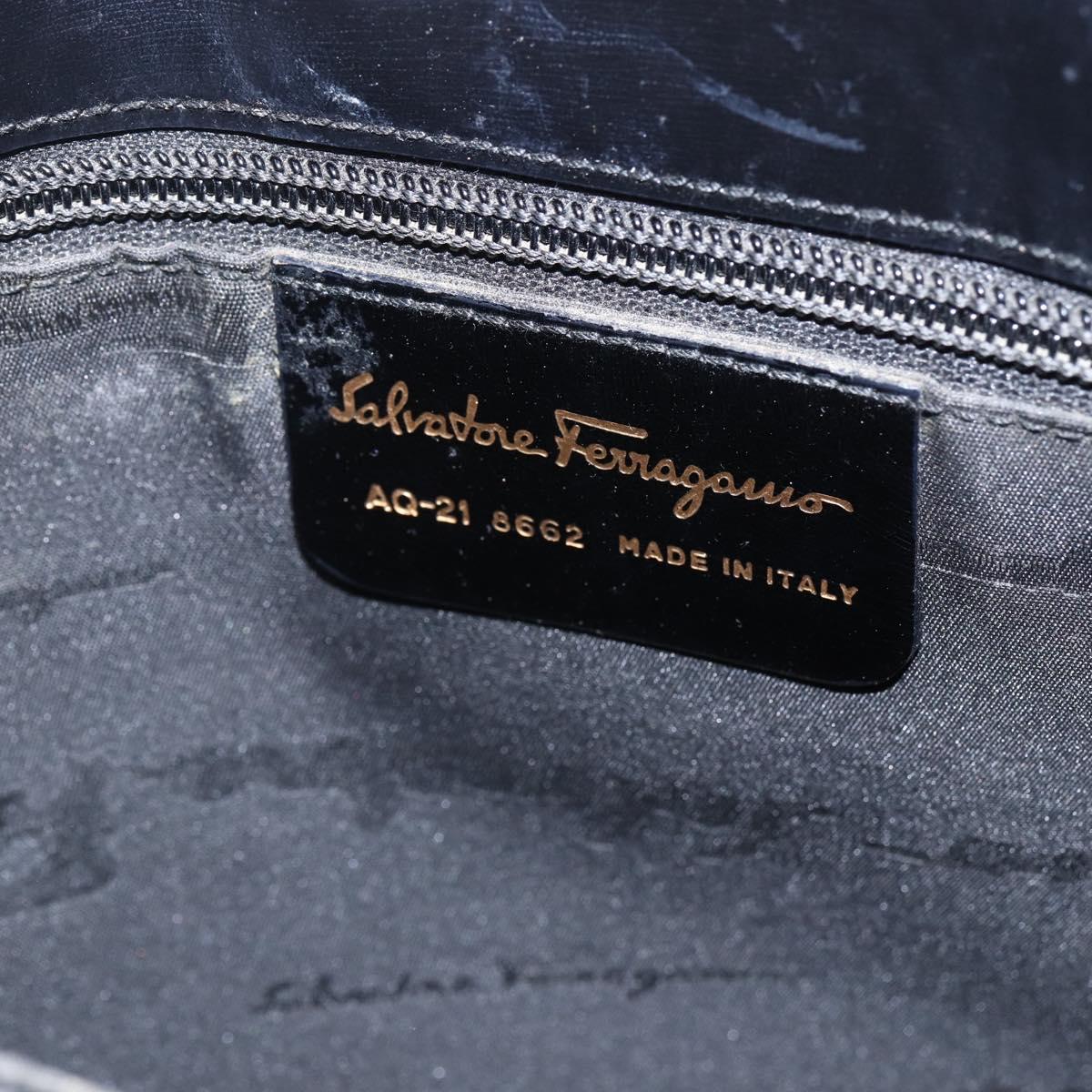 Salvatore Ferragamo Gancini Shoulder Bag Leather Black Gold Auth 157063