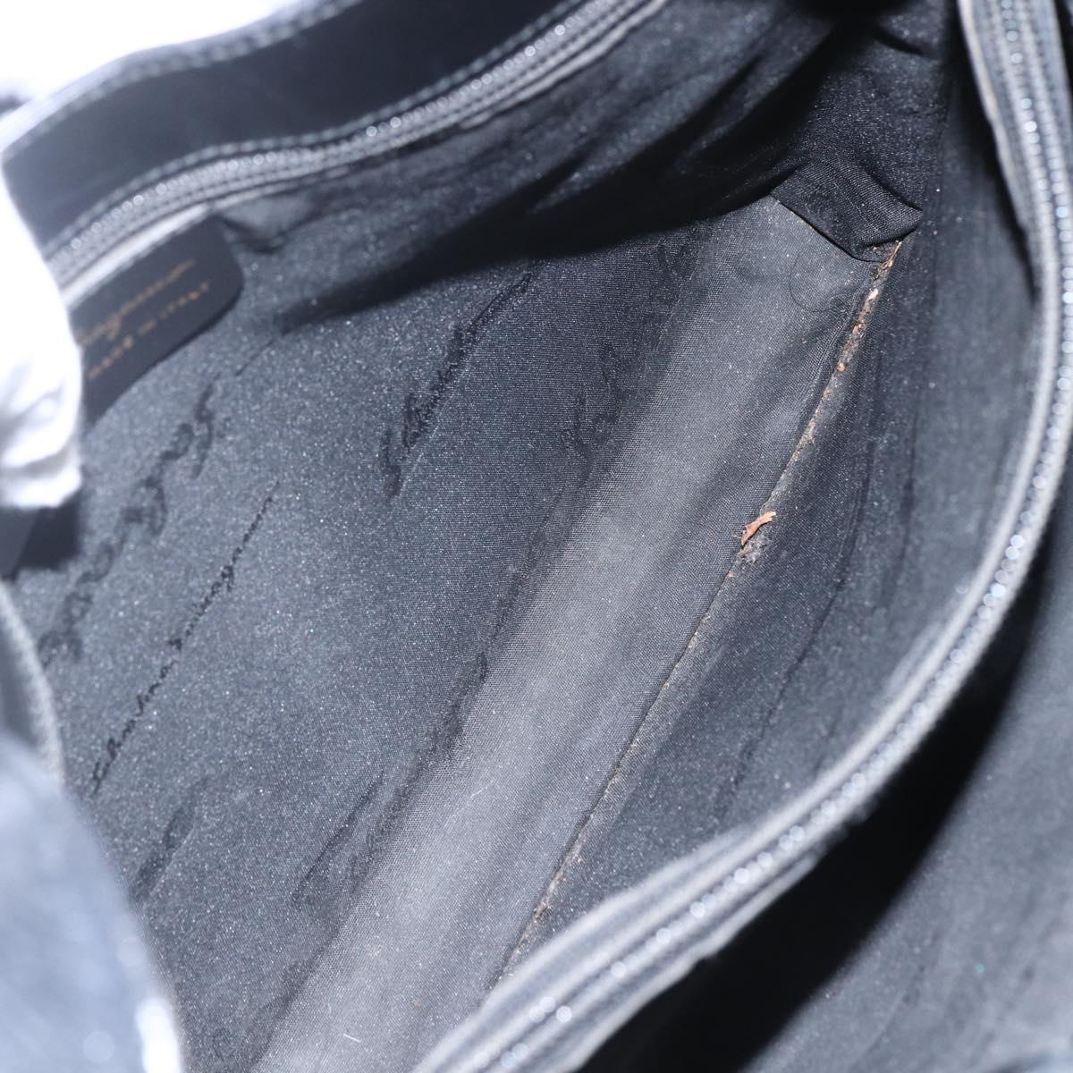 Salvatore Ferragamo Gancini Shoulder Bag Leather Black Gold Auth 157063