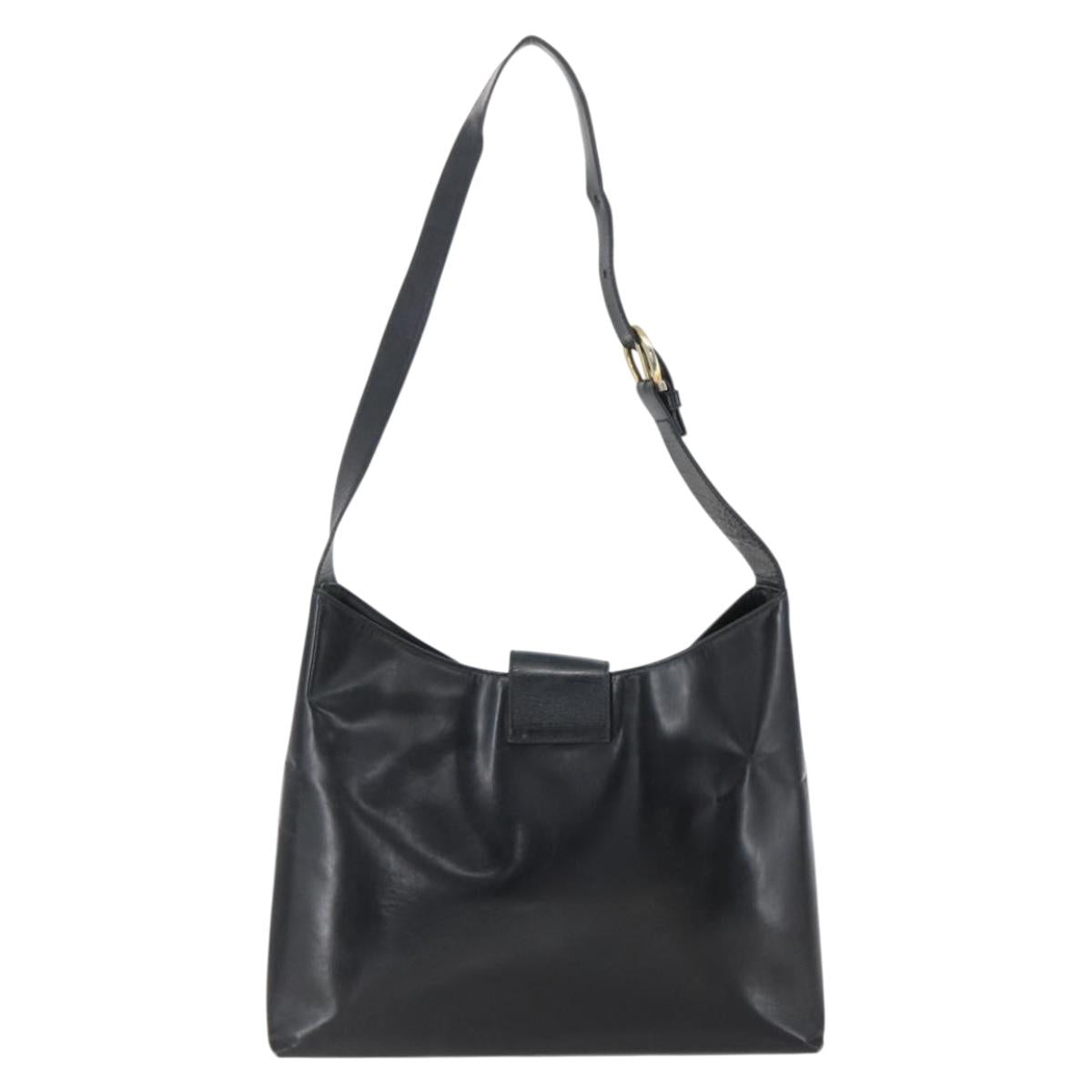 Salvatore Ferragamo Gancini Shoulder Bag Leather Black Gold Auth 157063