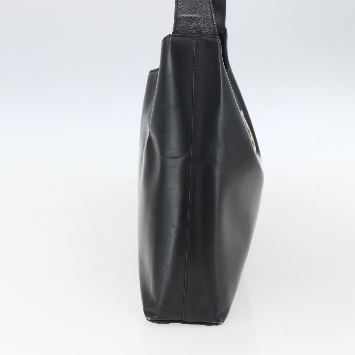 Salvatore Ferragamo Gancini Shoulder Bag Leather Black Gold Auth 157063