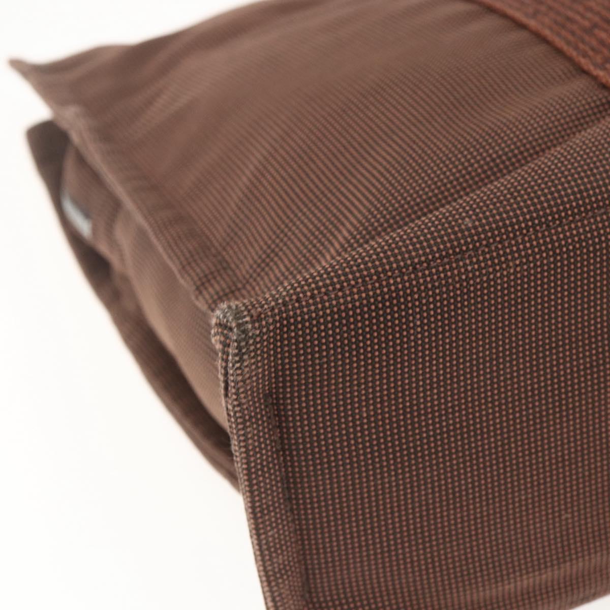 HERMES Her LineMM Hand Bag Canvas Brown Silver Auth 157068