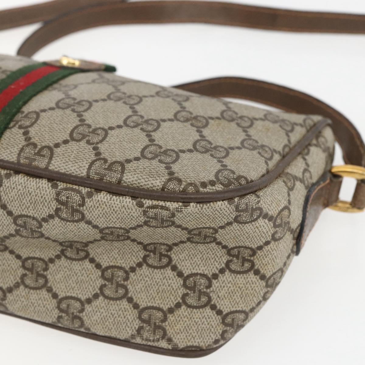 GUCCI GG Supreme Web Sherry Line Bag PVC Beige Gold 89 02 054 Auth 157071