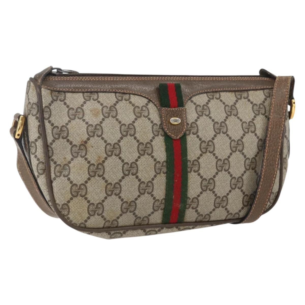 GUCCI GG Supreme Web Sherry Line Bag PVC Beige Gold 89 02 054 Auth 157071