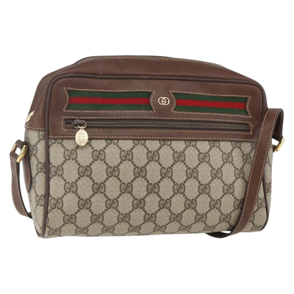 GUCCI GG Supreme Web Sherry Line Bag PVC Beige Gold 001 113 6165 Auth 157072