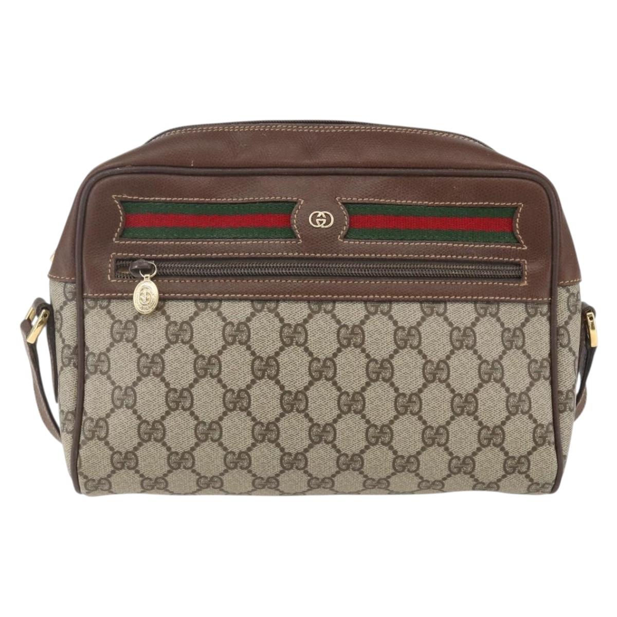 GUCCI GG Supreme Web Sherry Line Bag PVC Beige Gold 001 113 6165 Auth 157072