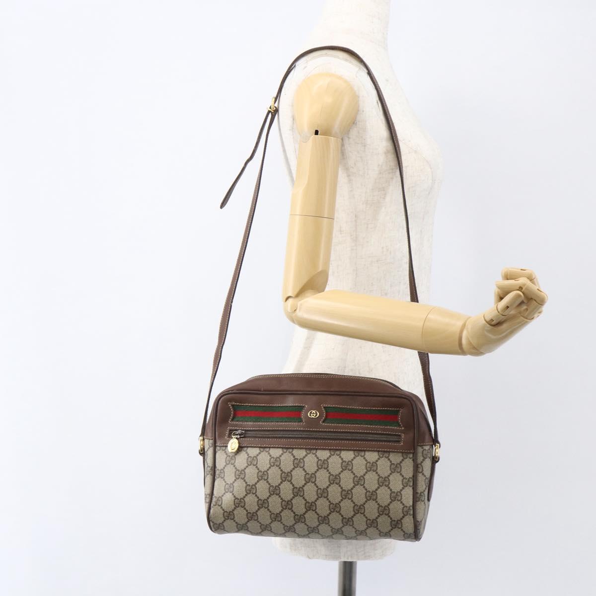 GUCCI GG Supreme Web Sherry Line Bag PVC Beige Gold 001 113 6165 Auth 157072