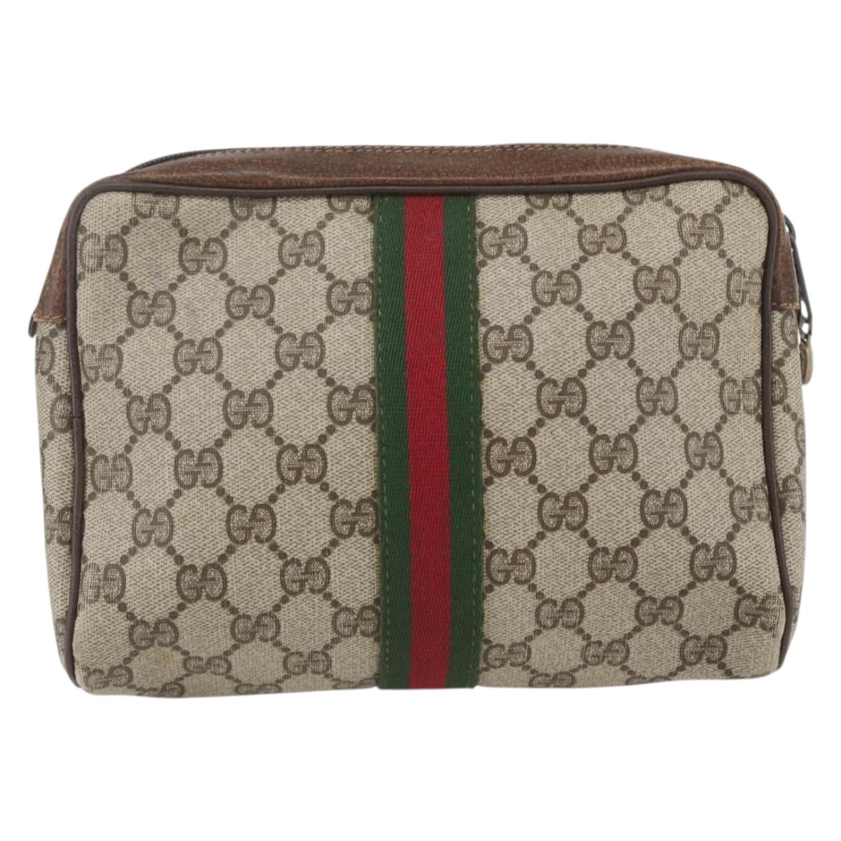 GUCCI GG Supreme Web Sherry Line Bag PVC Beige Gold 98 69 014 3553 Auth 157073